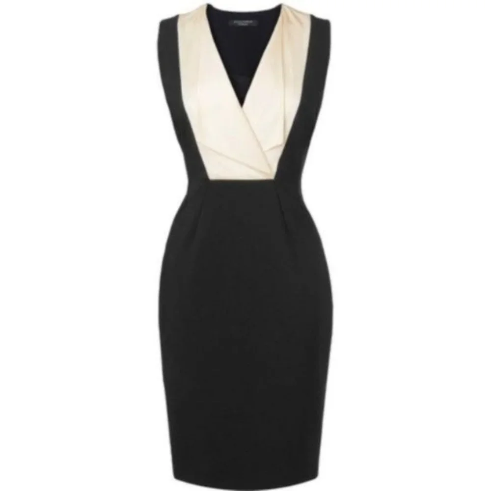L.K. BENNETT Black Ribbon Tuxedo Dress Sz M - Picture 3 of 10